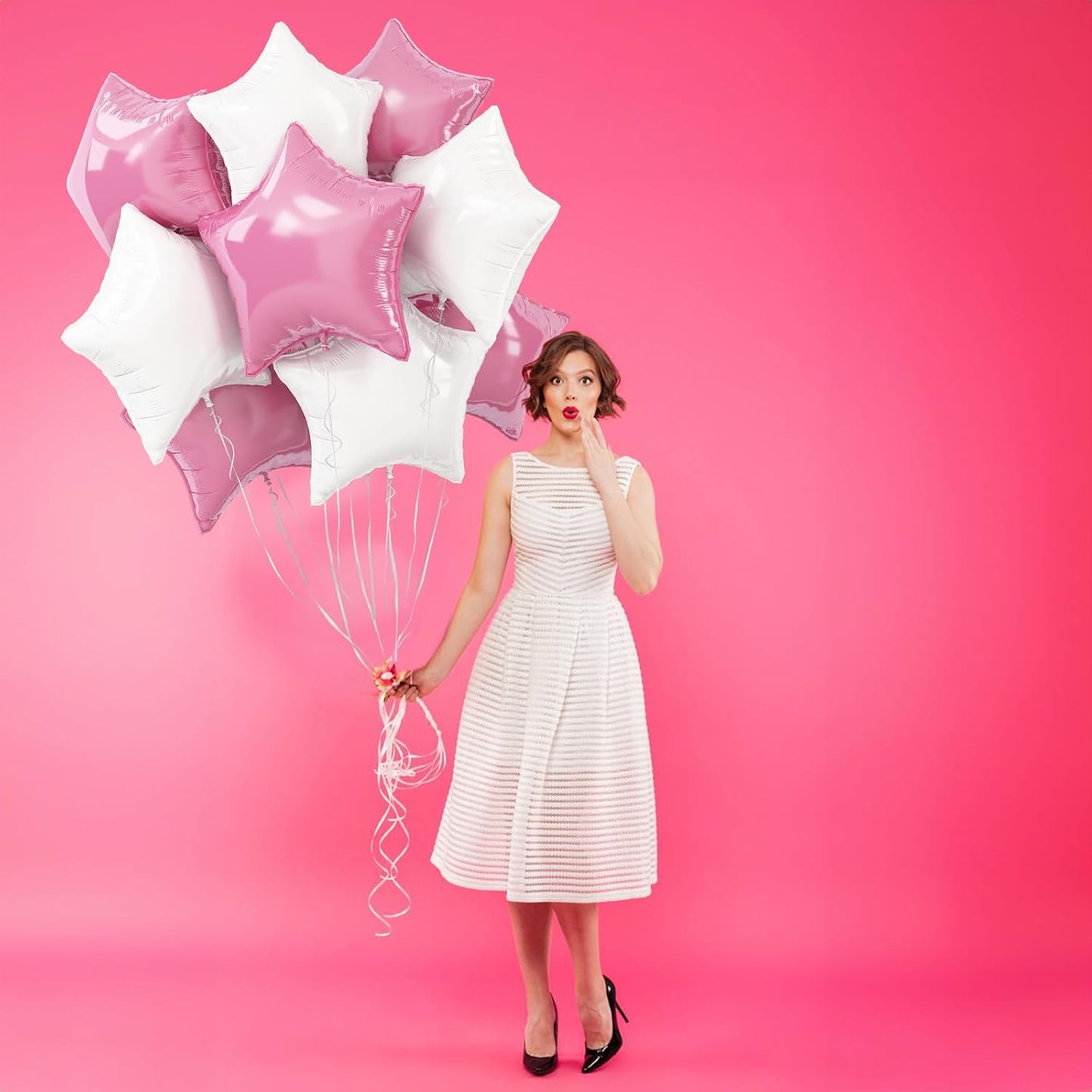 Pink White Star Foil Balloons, 18 Inch Pink White Stars Shape Mylar Balloons 10 Pcs Large Pink and White Pentagram Foil Balloons Party Decoration for Girls Birthday Wedding Bridal Baby Shower