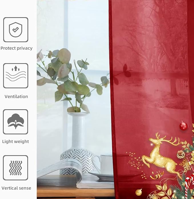 Youleyar Solid Sheer Rod Pocket Curtain Voile Draperies 4 Panels White Beige - Image 5
