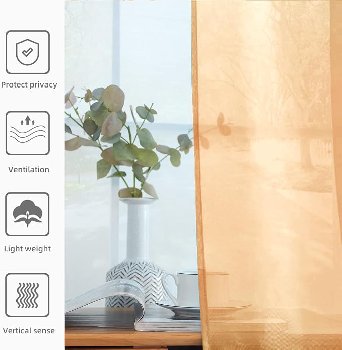 youleyar Solid Sheer Rod Pocket Curtain Voile Draperies 2 Panels White Beige - Image 5