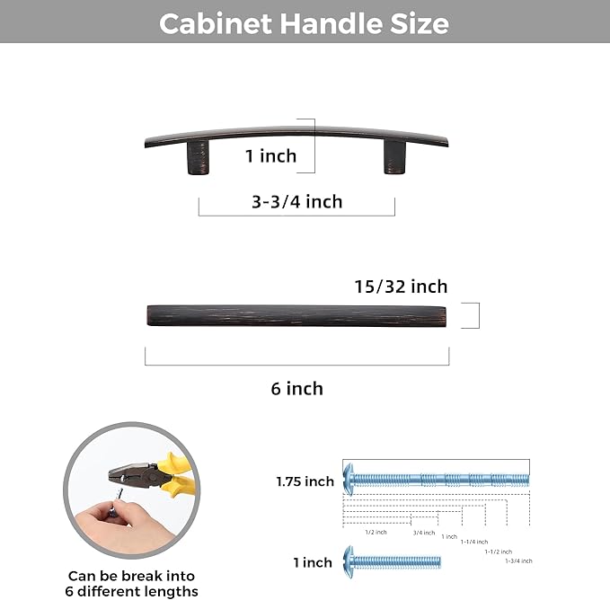 5 Pack Cabinet Handles 3.75" Hole Center - Curved Cabinet Pulls Oil Rubbed Bronze Drawer Pulls for Kitchen Cupboard Solid Hardware for Dresser Drawer Arch Hardware