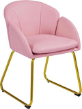 Yaheetech Modern PU Leather Armchair, Flower Shaped Makeup Chair Vanity Chair with Golden Metal Legs for Living Room/Makeup Room/Bedroom/Home Office/Kitchen, Simple Pink