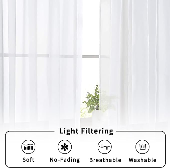 Aiyufneg White Sheer Valance for Window Curtains 24 Inch Length, Light - Image 6