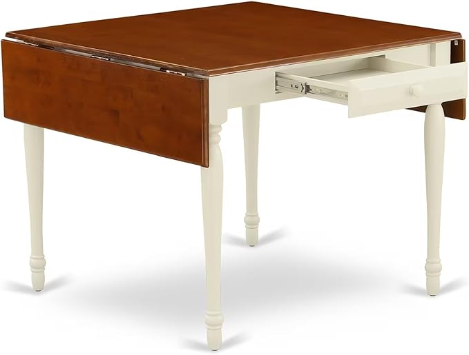 East West Furniture MZCL3-WHI-W 3 Piece Dining Room Table Set Contains a Rectangle Kitchen Table with Dropleaf and 2 Dining Chairs, 36x54 Inch, Buttermilk & Cherry