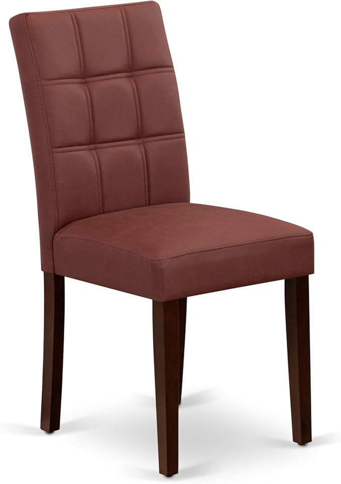 East West Furniture DLAS3-MAH-26 3 Piece Mid Century Modern Dining Table Set contain A Wooden Kitchen Table and 2 Burgundy Polyester Fabric Mid Century Modern Dining Chairs, Mahogany