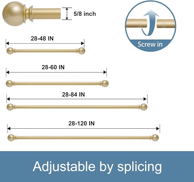Gold Curtain Rods for Windows 28 to 48 Inch, 2 Pack 5/8" Diameter Heavy Duty - Image 5