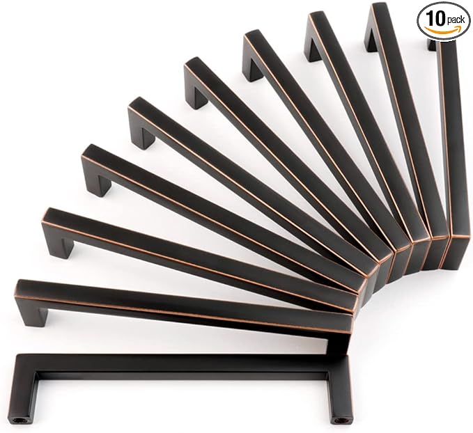 KOOFIZO Solid Square Bronze Kitchen Cabinet Handles Oil Rubbed Bronze Cabinet Pulls, 10 Pack 5 Inch Bronze Hardware for Kitchen Cabinets Drawers Dresser Cupboard Bedroom Bathroom