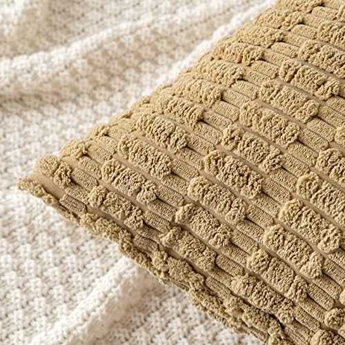 MIULEE Lumbar Corduroy Decorative Throw Pillow Covers 12x20 Khaki Pack of 2 - Image 2