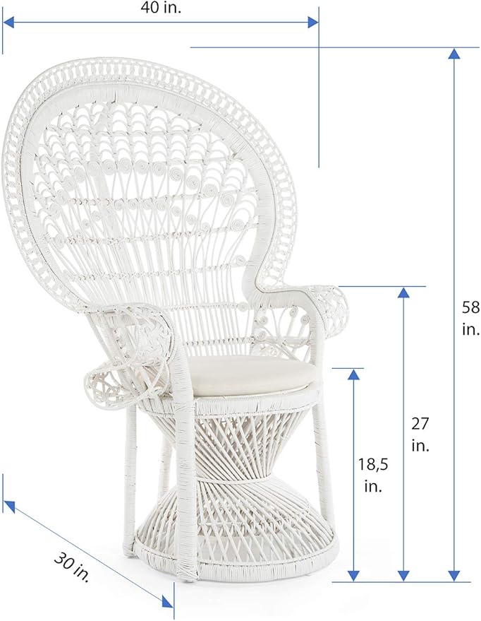 KOUBOO Peacock Grand Peacock Chair, Rattan Chair, Handmade, Accent Chair, Vintage, Retro, Boho, Furniture, Sunroom, White
