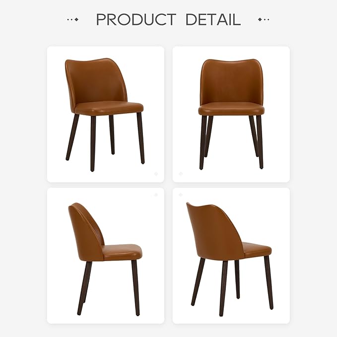 COLAMY Upholstered Dining Chairs Set of 2, PU Leather Dining Room Kitchen Side Chair with Padded Seat and Wood Legs Restaurant/Cafe,Light Brown