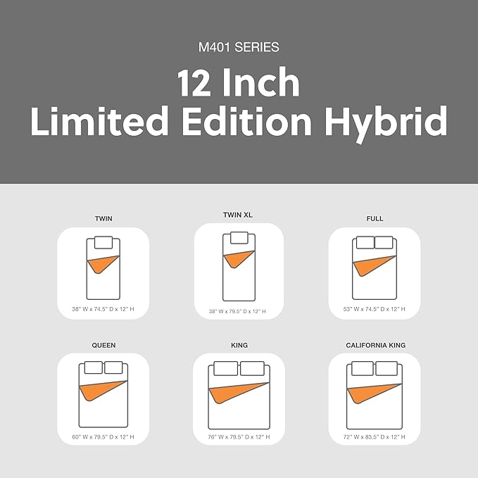Signature Design by Ashley Limited Edition Firm 12 Inch Hybrid Mattress with Gel Memory Foam and Edge Support for Cool Sleep and Pressure Relief, California King, Fiberglass Free, Mattress In A Box