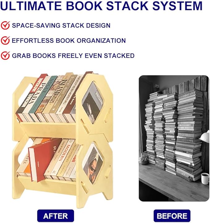 2 Pack Desktop Bookshelf, Stackable Book Organizer with Handle, Storage Rack for CD/Magazine/File Folder, Portable Small Bookshelf for Study, Living Room, Kid's Room, No Nails, Small Size