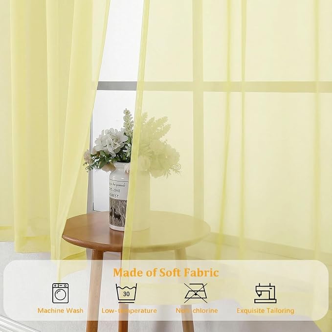 Gwine Light Yellow Sheer Kitchen Curtains 36 Inch Length - Image 8