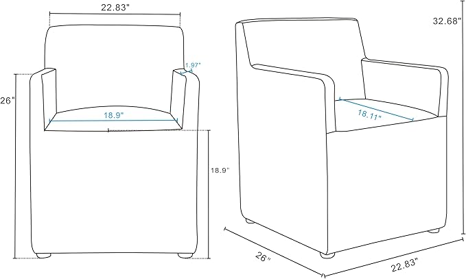 Manhattan Comfort Anna Square Modern Dining Chair with Arms, Head-to-Toe Faux Leather Upholstered Accent Armchair with Plastic Foot Padding, Set of 2, Pewter