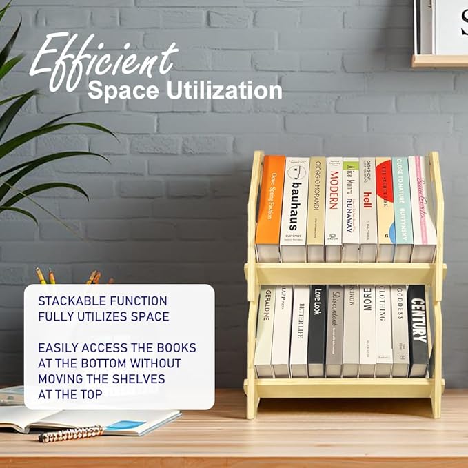 Desktop Bookshelf, Stackable Book Organizer with Handle, Storage Rack for CD/Magazine/File Folder, Portable Small Bookshelf for Study, Living Room, Kid's Room, No Nails, Small Size