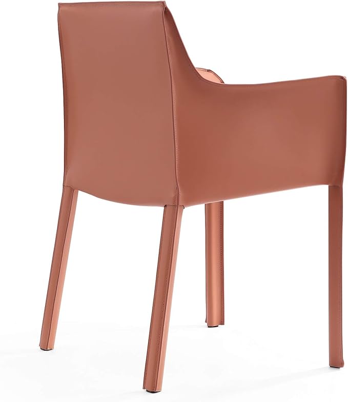 Manhattan Comfort Paris 8-Piece Leather Dining Chair and Armchair Set, Upholstered in Luxurious Saddle Material, Metal Frame, Ideal for Industrial and Coastal Homes, No Assembly, Clay