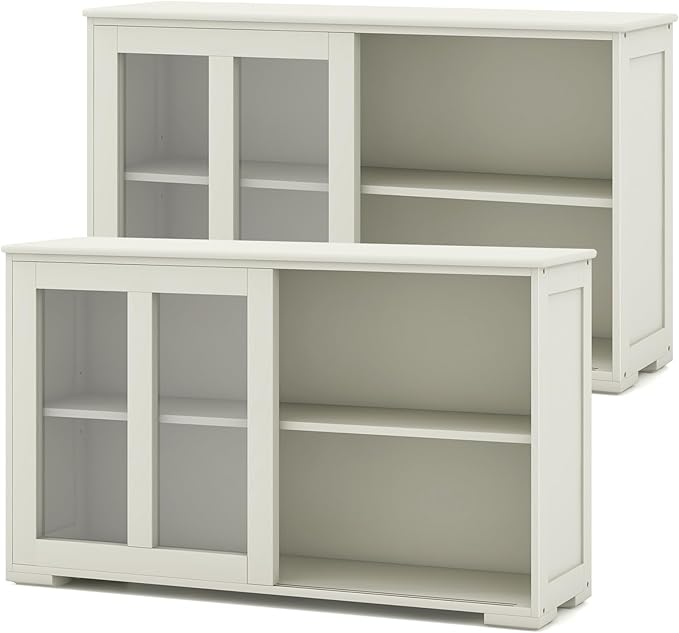 Costzon Sideboard Buffet Cabinet of 2, Wooden Kitchen Storage Cabinet with Adjustable Shelf, Sliding Glass Doors, Accent Coffee Bar Cabinet Console Table for Living Room, Dining Room, Hallway