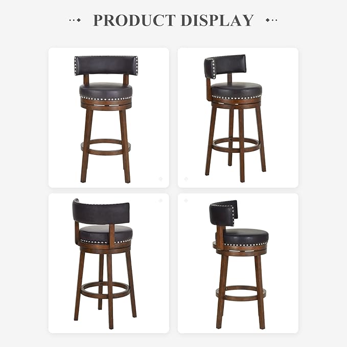 COLAMY Swivel Bar Stools Set of 2, 30 Inch Swivel Bar Height Bar Stools, Wood Swivel Barstools with Back, Modern Upholstered Wooden Barstools for Kitchen Island Dining Room Bar, Dark Brown