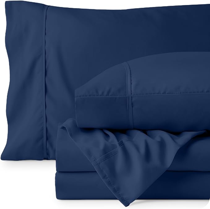 Bare Home California King Sheet Set - 1800 Ultra-Soft Microfiber Cal King Bed Sheets - Double Brushed - Deep Pockets - Easy Fit - 4 Piece Set - Bed Sheets (California King, Dark Blue)