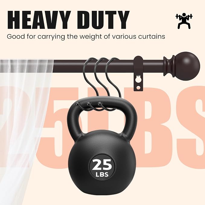 Curtain Rods for Windows 30 to 60 Inch, 5/8 Inch Heavy Duty Decorative Curtain - Image 6