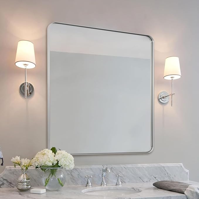 ANDY STAR Brushed Nickel Mirrors for Bathroom Sink,36x40 Inch Bathroom Vanity Mirror with Rectangular Metal Frame-Modern Clean Design with Superior Stainless Steel Frame