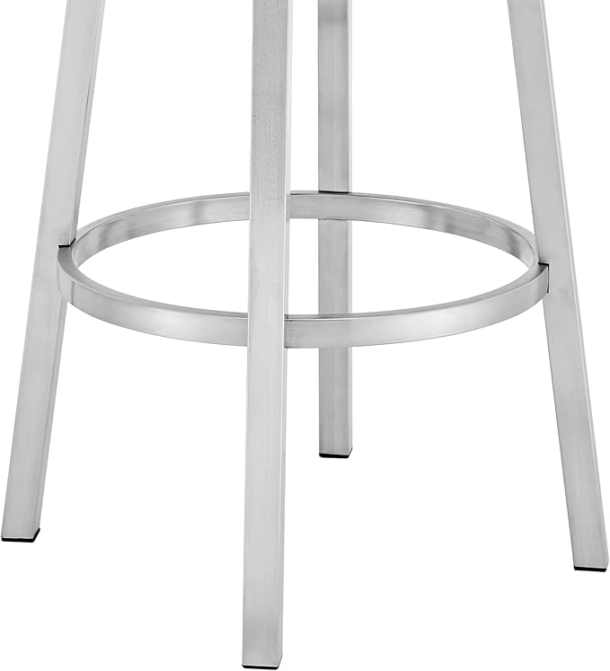 Armen Living Madrid 26" Seat Height Swivel Modern Blue Faux Leather and Brushed Stainless Steel Bar Stool for Kitchen Island Counter