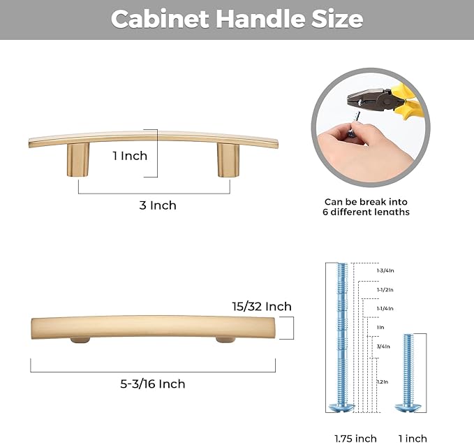 30 Pack Cabinet Handles 3" Hole Center - Curved Cabinet Pulls Champagne Bronze Drawer Pulls for Kitchen Cupboard Solid Handles for Dresser Drawer Arch Closet Hardware