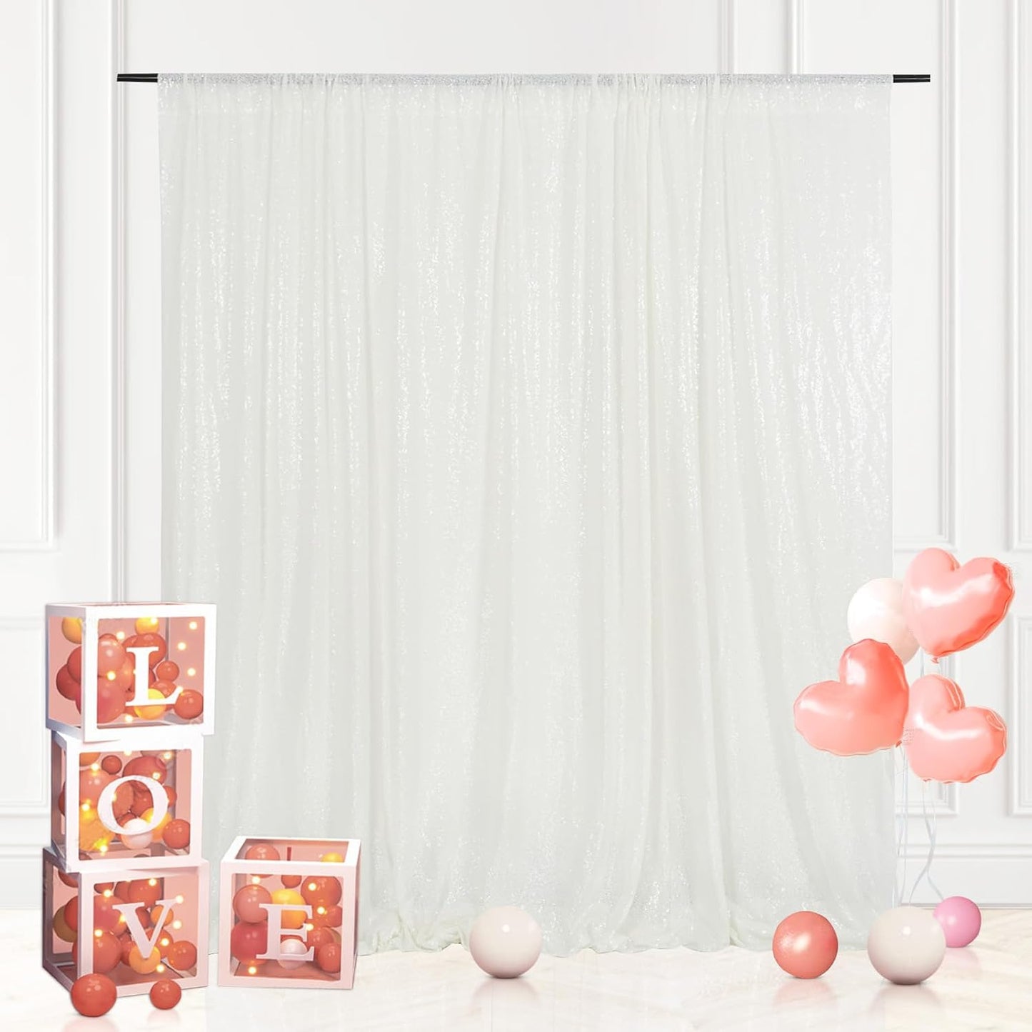 Eternal Beauty White Sequin Backdrop, 7x7 Ft Glitter Background Curtains for Christmas Shimmer Photography Party Wedding Birthday Back Drop Decor