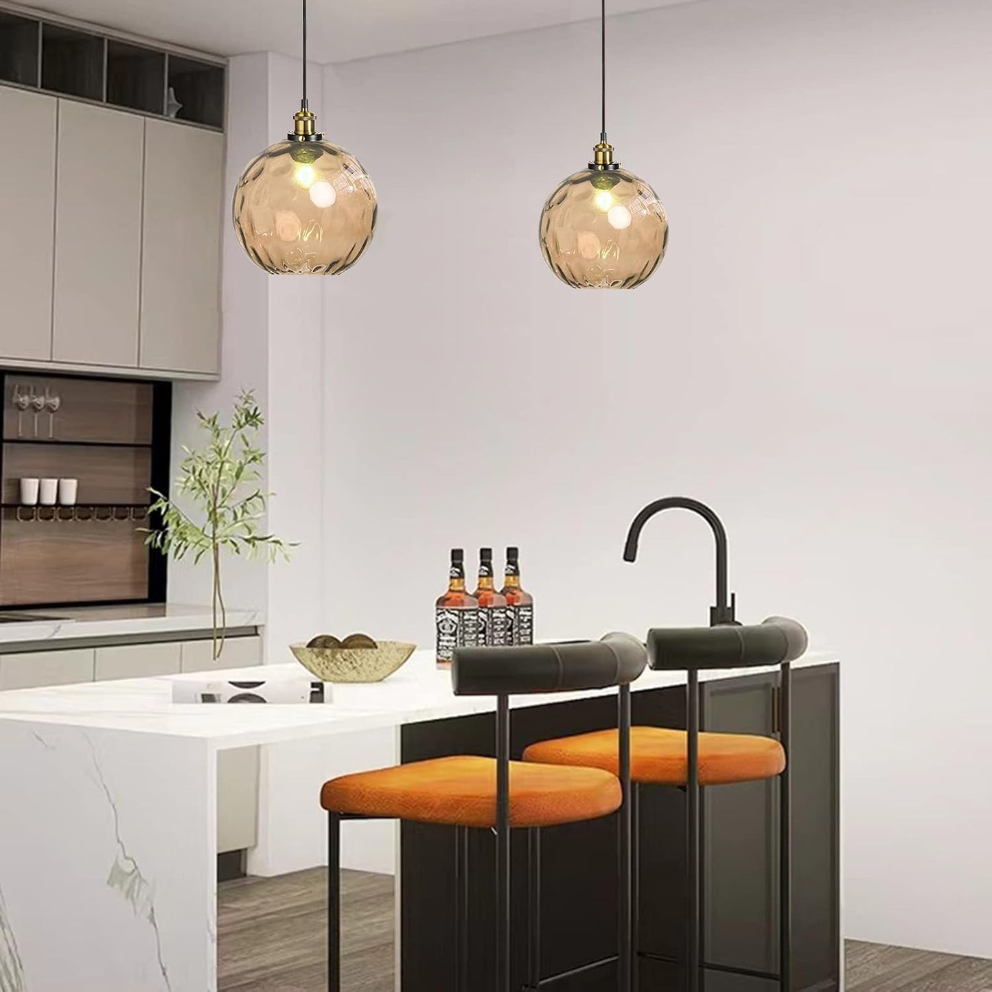 Pendant Light Shade Industrial Hanging Lights Fixtures Ceiling Outdoor Pendant Lighting for Kitchen Island Dining Room Unique Lamp in Kitchen Farmhouse Bedroom (Amber, 7.8 Inches)