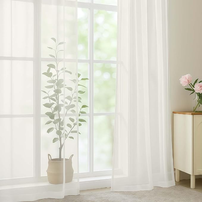 OWENIE Ivory Sheer Curtains 78 Inches Long 2 Panels Set, Ivory Sheer Curtain - Image 6