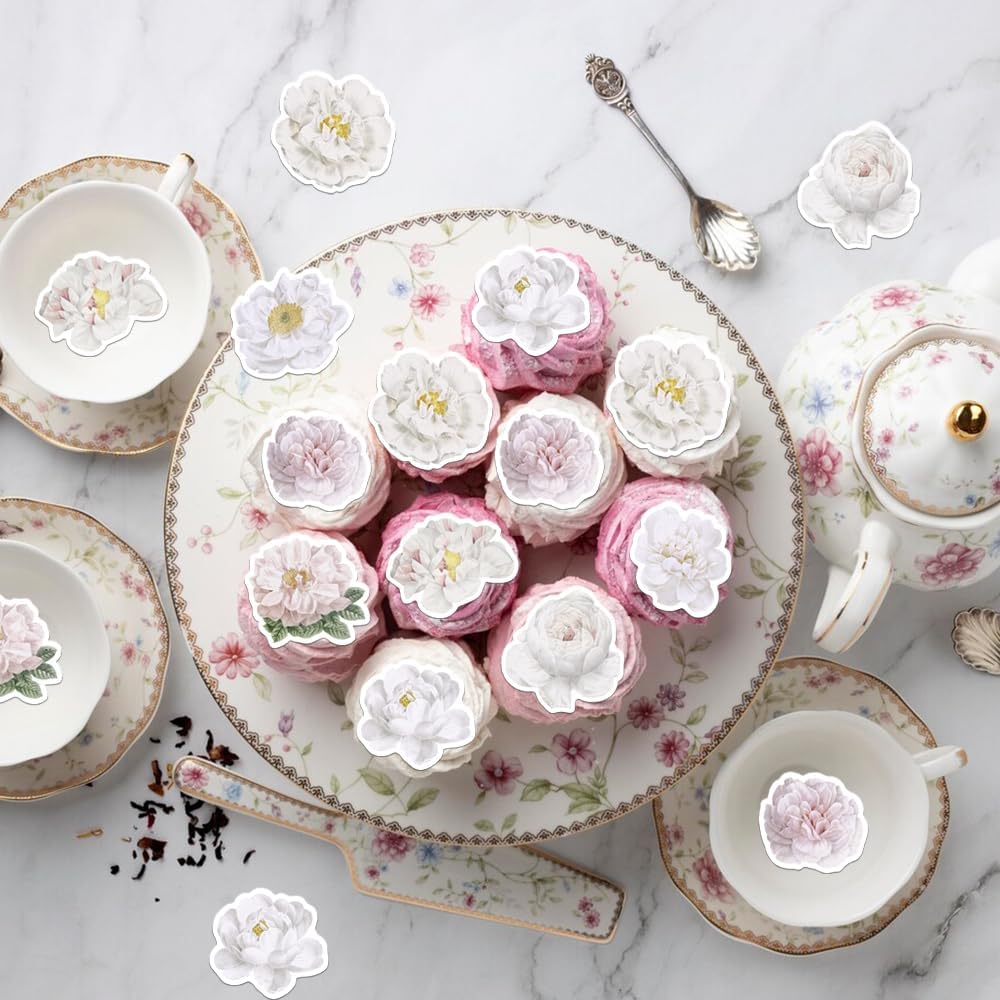 48PCS Edible Rose Flowers Cupcake Toppers Edible White Rose Flowers Cupcake Decor Wafer Paper Wedding Flowers Cupcake Picks for Flowers Theme Engagement Birthday Party Decor Supplies