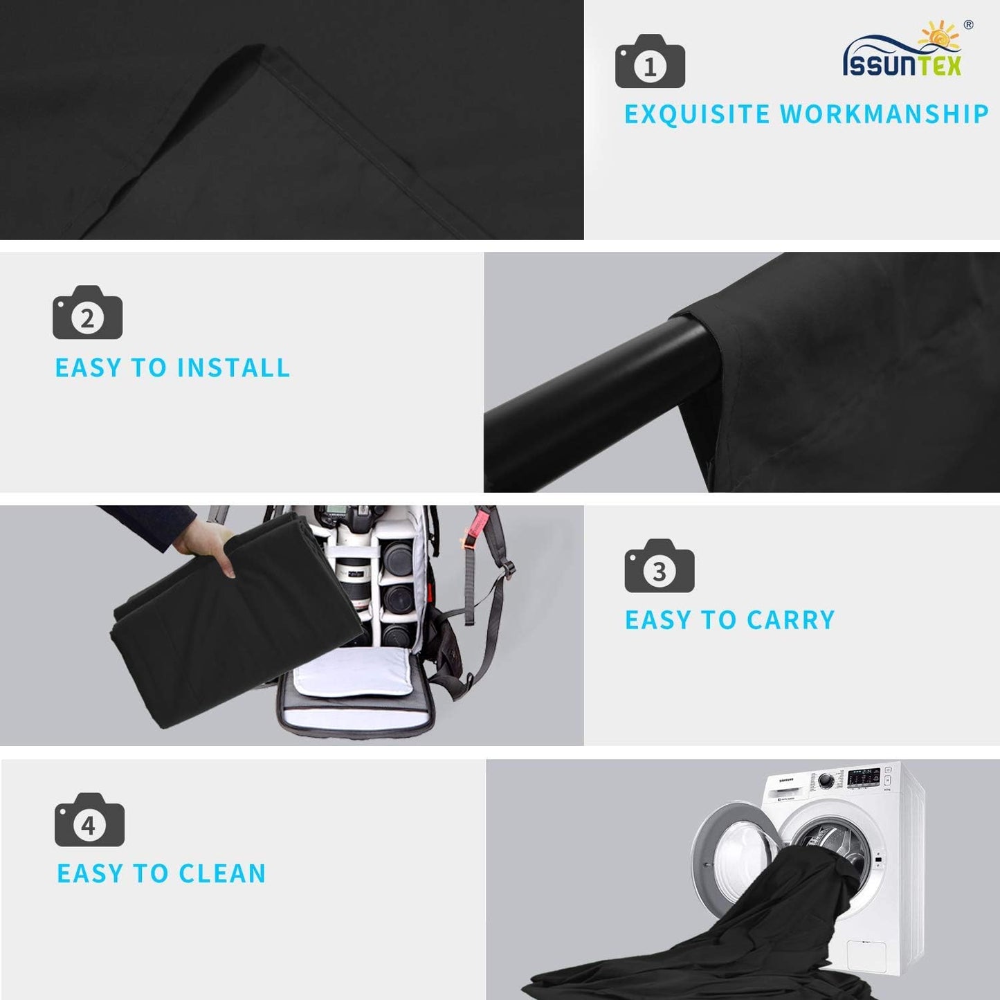 ISSUNTEX 5X6.5 ft Black Background Backdrop,Photo Studio,Collapsible High Density Screen for Video Photography and Television