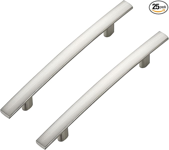 25 Pack Cabinet Handles 4" Hole Center - Curved Cabinet Pulls Brushed Nickel Drawer Pulls for Kitchen Cupboard Solid Hardware for Dresser Drawer Arch Hardware