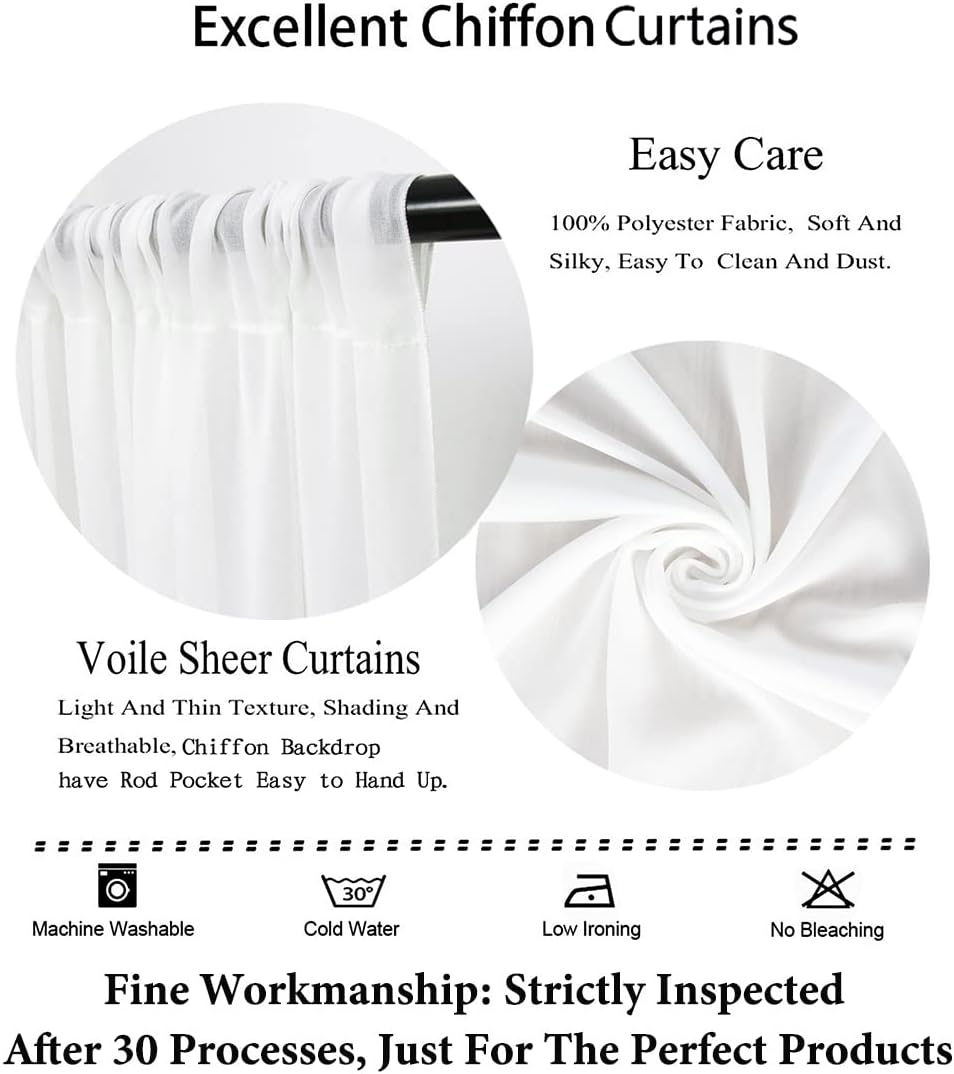 DUOBAO Chiffon Backdrop Curtain-2 Panels 29"x108" Wedding Backdrop Drapes Beach-Curtains for Living Room Voile Window Curtain Photography Backdrops for Weddings Ceremony (White)