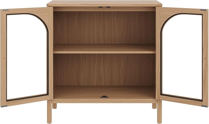 Nathan James Mason Modern Farmhouse TV Stand, Free Standing Accent Sideboard Buffet, Cabinet with Glass Doors and Adjustable Shelf, Clear Glass/Raw Oak Set of 4
