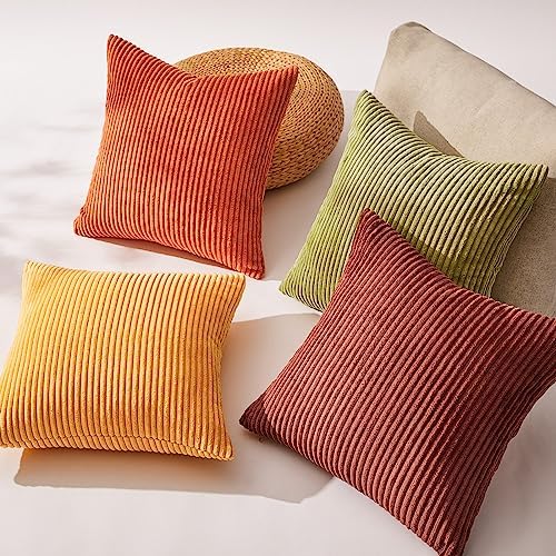 Topfinel Fall Burnt Orange Throw Pillow Covers 16x16 Set of 4, Corduroy Striped - Image 6