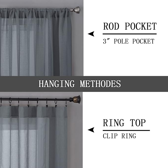 Tollpiz Sheer Curtain Linen Textured Living Room Curtains Sheer Light Filtering - Image 5