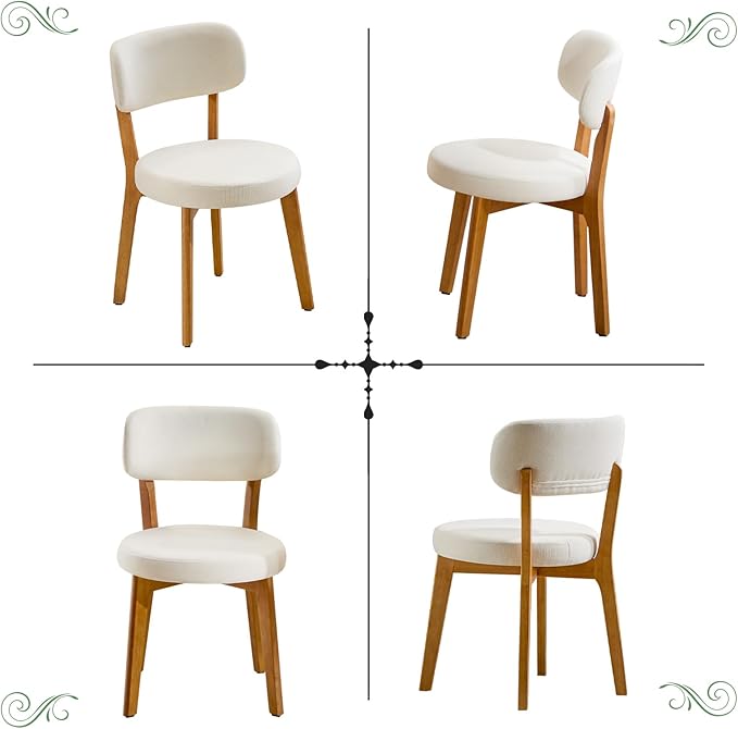 Furniliving Wooden Dining Chairs Set of 6, Mid-Century Modern Linen Upholstered Kitchen Chair with Solid Oak Wood, Farmhouse Dining Room Chairs, Beige