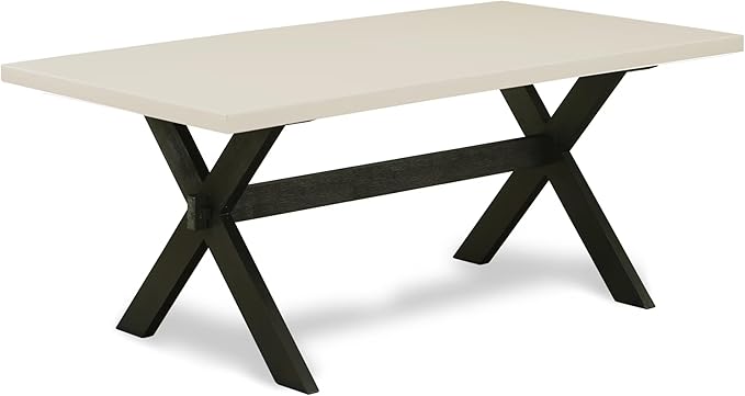 East West Furniture X627MZ606-6 6 Piece Dining Table Set Contains a Rectangle Dining Room Table with X-Legs and 4 Shitake Linen Fabric Parson Chairs with a Bench, 40x72 Inch, Multi-Color