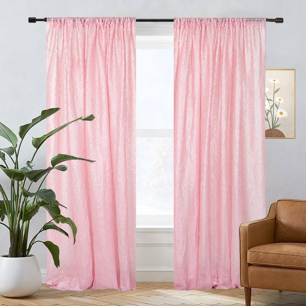 Eternal Beauty Sequin Backdrop Curtains, 2x8 Ft-2 Panels Pink Back Drop for Shimmer Photography Party Wedding Birthday Decor