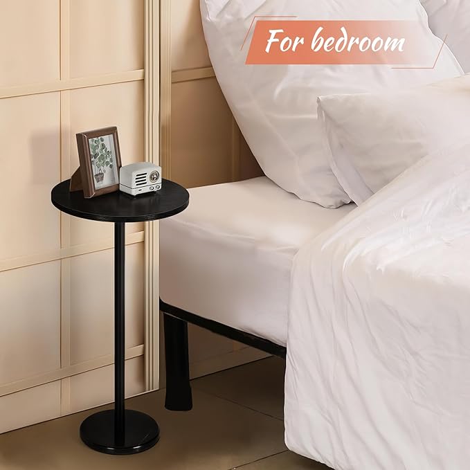 smusei Drink Tables for Small Spaces Pedestal Side Table Set of 2 Small Round Side Tables with Marble Base Black Pedestal Stand for Sofa Couch Chair Patio, Black