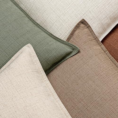 MIULEE Thick Textured Lumbar Throw Pillow Covers 20x12 Inch Natural Linen - Image 3