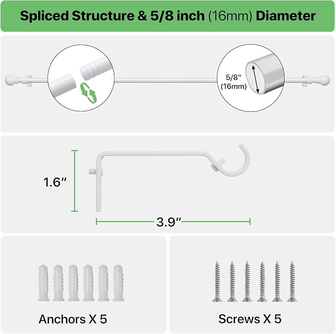 Curtain Rods for Windows 28-48 inch, 2 Pack White Curtain Rod - Image 3