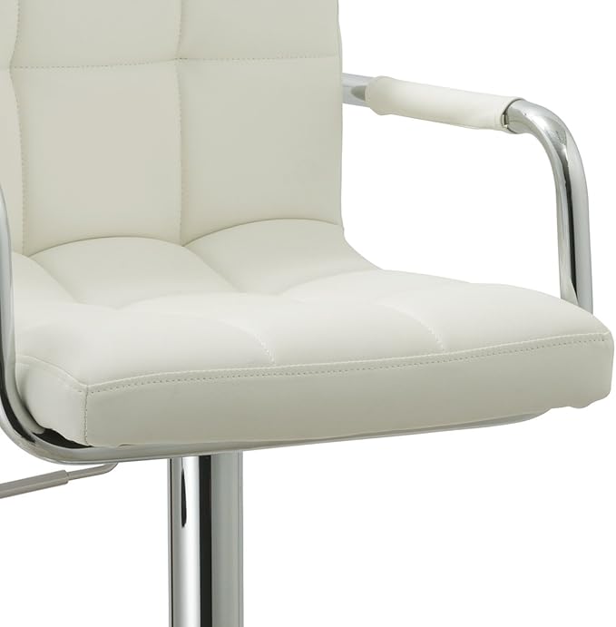 AC Pacific Contemporary Adjustable Swivel Kitchen Bar Stool Chair with Cushion and Armrest, 24"-33", White