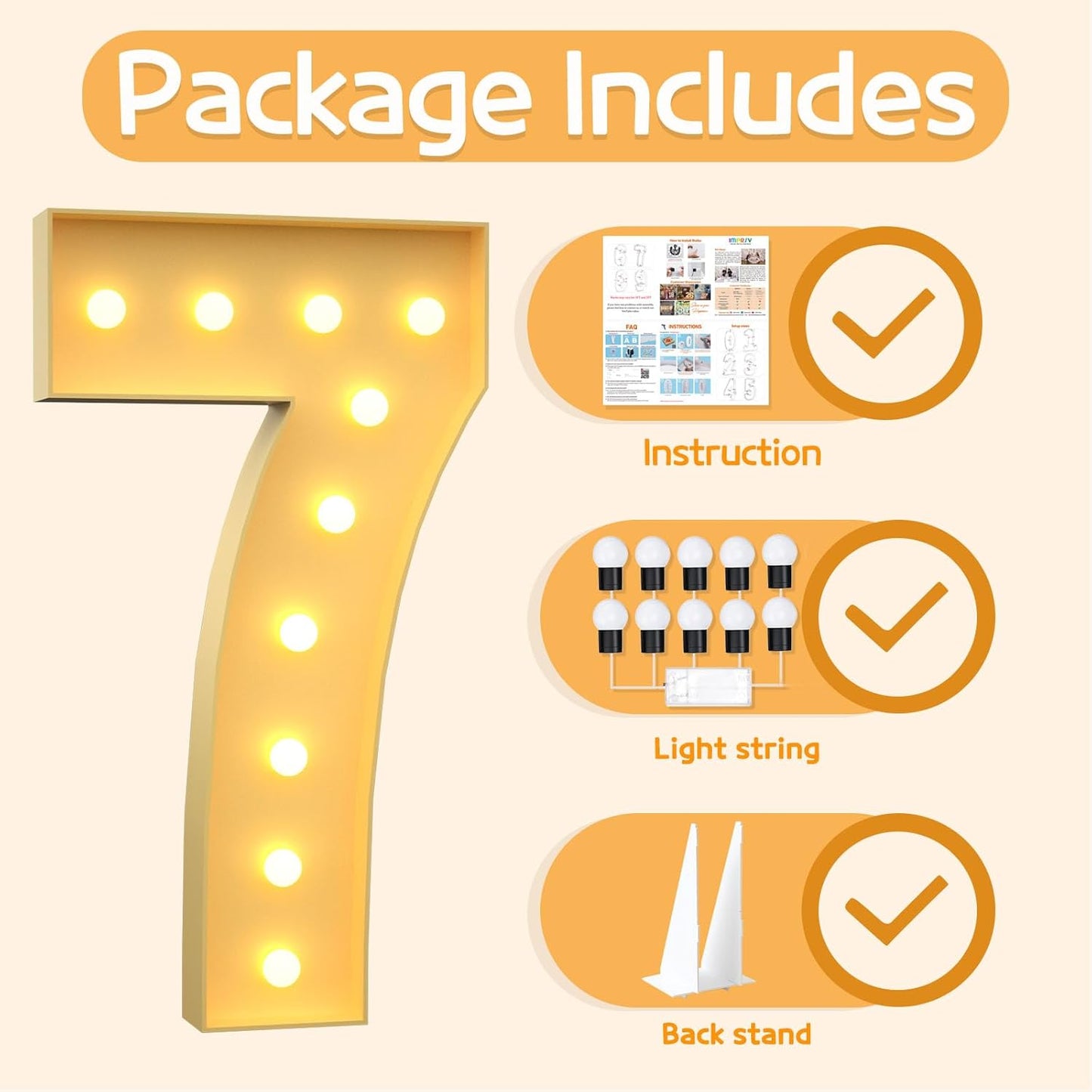 Marquee Numbers 4 Feet Tall Large Light Up Numbers 7th 17th Sweet Sassy and Seven Birthday Decorations Girl Boy Big Yellow Light Outdoor Anniversary Decorations Balloon Arch Kit Party Backdrop 7