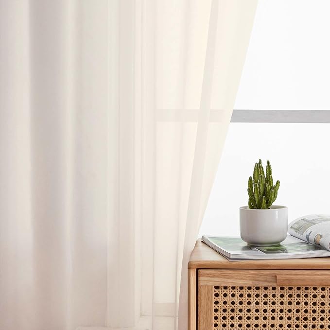 Extra Long Sheer Cream Curtains - Image 5