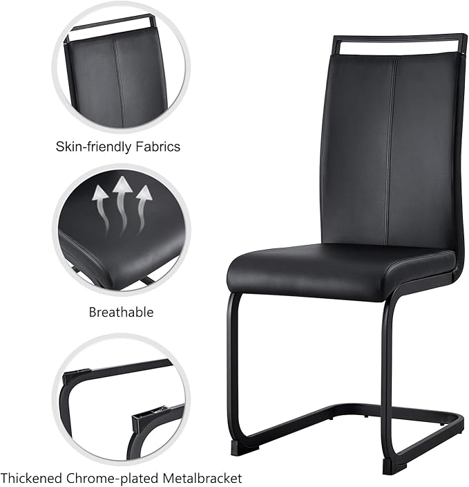 Modern Dining Chairs Set of 6,High Back Kitchen Chairs,Side Room Chair with Black Powder Coating Metal Legs,Easy to Clean Upholstered Dining Chairs,Ideal for Living Room(Black Chairs)