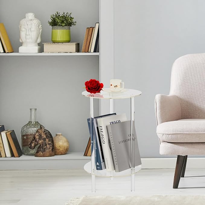 Acrylic Detachable End Table, Round Acrylic Coffee Table, 2 Tier Multifuntional Clear Nightstand End Table for Small Spaces, Detachable Beside Table for Living Room, Bedroom, Study Room, 12"
