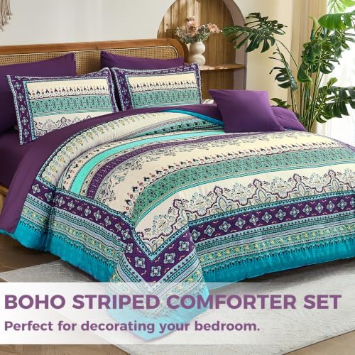 Boho Comforter Set King Size, 8 Pieces Paisley Border Bedding Set - Image 3