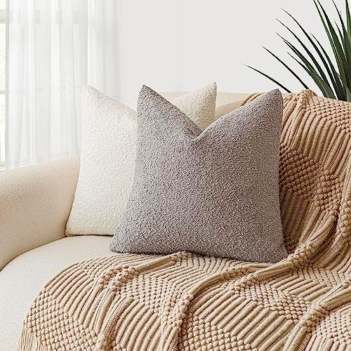 Foindtower Decorative Textured Boucle Throw Pillow Cover 16x16 Neutral Grey - Image 4