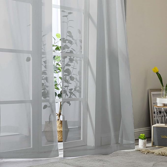 Sheer Light Grey Curtains for Bedroom Living Room 54 Inch Length 2 Panels Set - Image 8